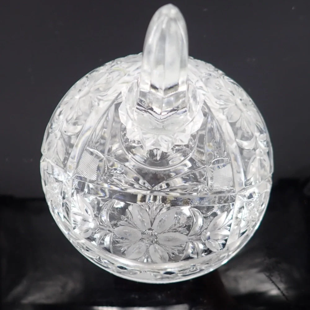 Cut Crystal Lidded Compote Candy Dish Three Footed 2 pc Floral Cut Bowl Vtg 60's